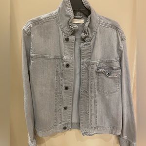 All saints denim jacket with elbow details.